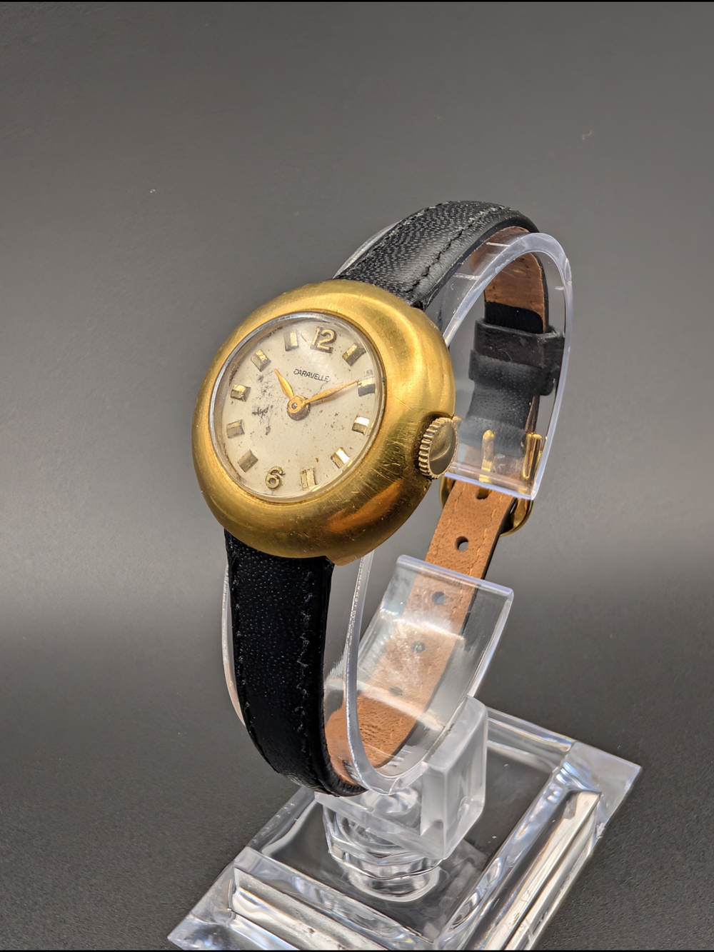 Caravelle Vintage Women's Watch Manual Movement w/ Black Leather Strap - RUNNING